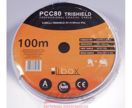 Libox Kabel koncentryczny PCC80 100m coaxial cable RG-6/U White