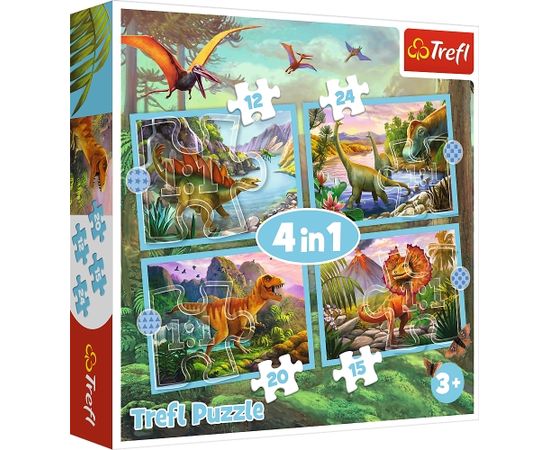 TREFL Pužļu komplekts Dinozauri 4in1, 12+15+20+24 gab.