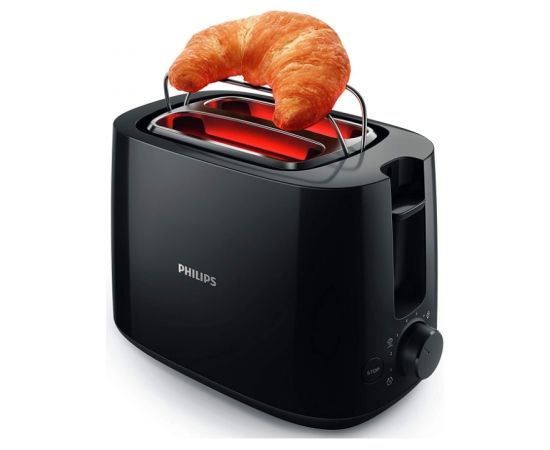 Philips Daily Collection Toaster HD2583/90, Plastic, 2-slot, bun warmer, sandwich rack, black / HD2583/90