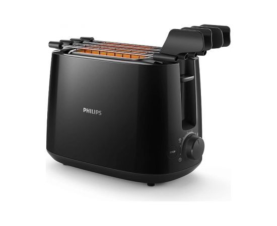 Philips Daily Collection Toaster HD2583/90, Plastic, 2-slot, bun warmer, sandwich rack, black / HD2583/90