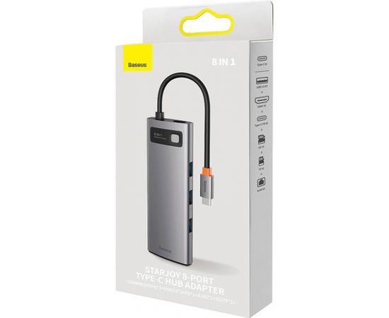 Hub 8w1 Baseus StarJoy Metal Glam Series, USB-C do HDMI + 3 x USB 3.0 + USB-C PD + RJ45 + SD/TF