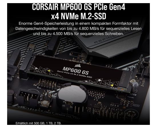 Corsair MP600 GS SSD - 500 GB - M.2, PCIe 4.0 x4 SSD Cietie Diski (Solid state drive)