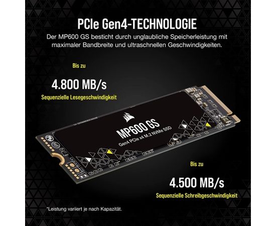 Corsair MP600 GS SSD - 500 GB - M.2, PCIe 4.0 x4 SSD Cietie Diski (Solid state drive)