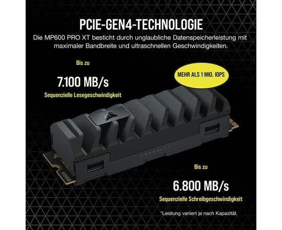Corsair MP600 PRO XT 8 TB, SSD (black, PCIe 4.0 x4, NVMe 1.4, M.2 2280) SSD Cietie Diski (Solid state drive)