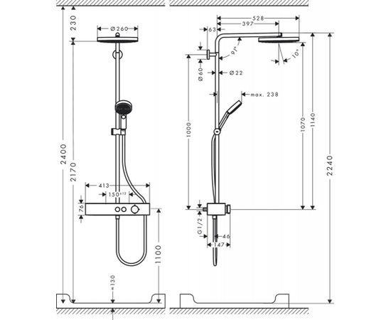 Hansgrohe Pulsify 260 1jet/105 3jet Relaxation ar termostatu ShowerTablet Select 400 dušas sistēma, hroms