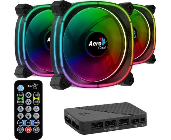 Aerocool Astro Pro 12 120x120x25, case fan (black, 3-pack, incl. H66F control hub, remote control) Korpusu dzesēšana