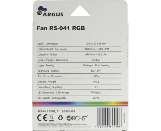 Inter-Tech Argus RS-041 RGB 120x120x25, case fan (black)