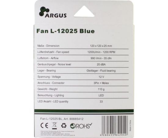 Inter-Tech L-12025 BL blue 120x120x25mm
