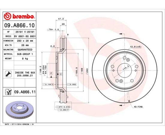 Bremžu disks BREMBO 09.A866.11