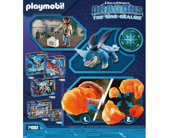 PLAYMOBIL 71082 Dragons: The Nine Realms - Plowhorn & D'Angelo, Construction Toy (With Crystal Rock to Blow Up)