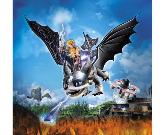 PLAYMOBIL 71081 Dragons: The Nine Realms - Thunder & Tom, construction toy (with shooting and light function)