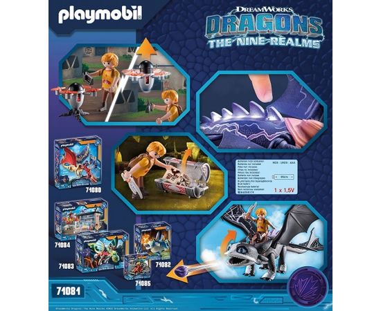 PLAYMOBIL 71081 Dragons: The Nine Realms - Thunder & Tom, construction toy (with shooting and light function)