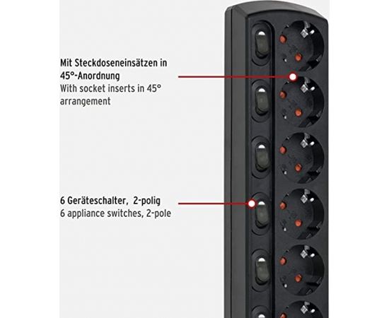 Brennenstuhl Individually switchable socket strip 6-way (black)