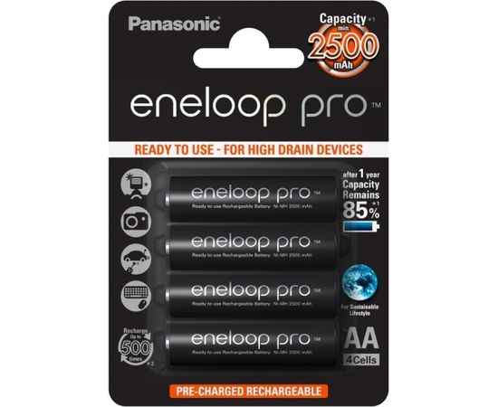Panasonic eneloop аккумуляторные батарейки pro AA 2500 4BP