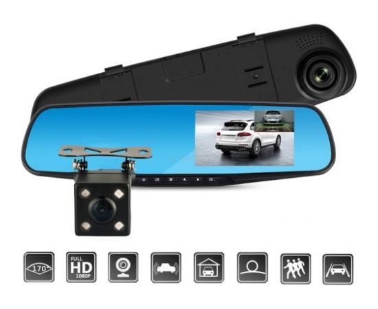RoGer 2in1 Автомобильный видеорегистратор с зеркалом и задней камерой / Full HD / 170' / G-Sensor / MicroSD / LCD 5''