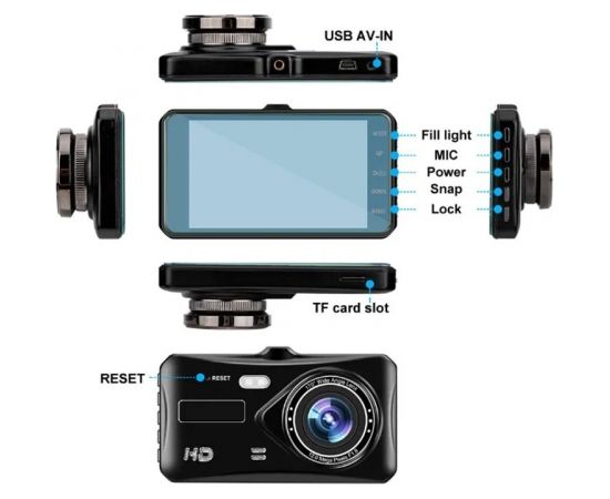RoGer 2in1 DVR3 Auto Videoreģistrātors un atpakaļskata Kameru / Full HD / 170' / G-Sensor / LCD 4''