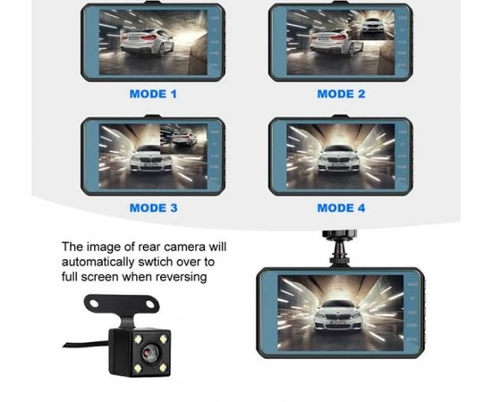 RoGer 2in1 DVR3 Auto Videoreģistrātors un atpakaļskata Kameru / Full HD / 170' / G-Sensor / LCD 4''