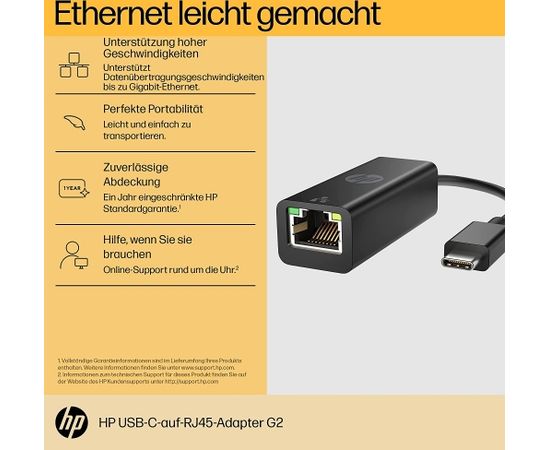 HP Adapter USB-C (male) > RJ45 (female) (black, 10cm)