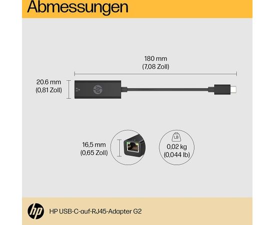 HP Adapter USB-C (male) > RJ45 (female) (black, 10cm)