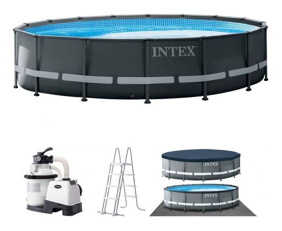Intex Frame Baseina komplekts Ultra Rondo XTR, Ø 549 x 132cm, peldbaseins (tumši pelēks/zils, ar smilšu filtru sistēmu)