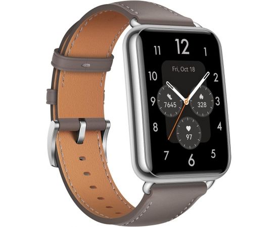 Huawei Watch FIT 2 Classic Smartwatch (silver, nebula gray leather strap)