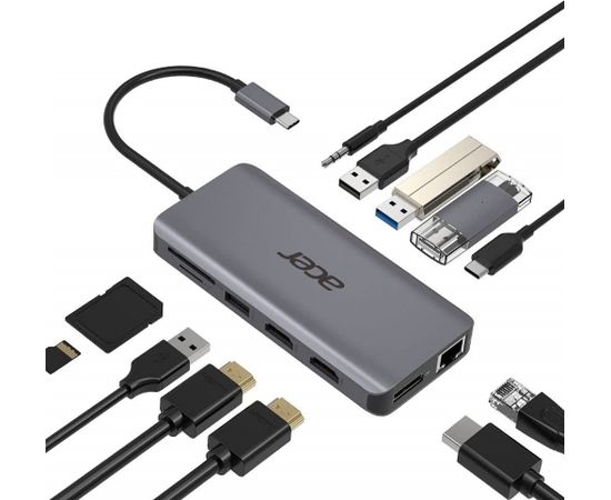 Acer 12-in-1 Type C dongle, docking station (silver, HDMI, USB-A)