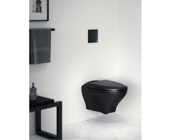 Gustavsberg Piekaramais tualetes pods Estetic, Hygienic Flush mala, vāks ar Soft Close/Quick Release, Ceramicplus melns