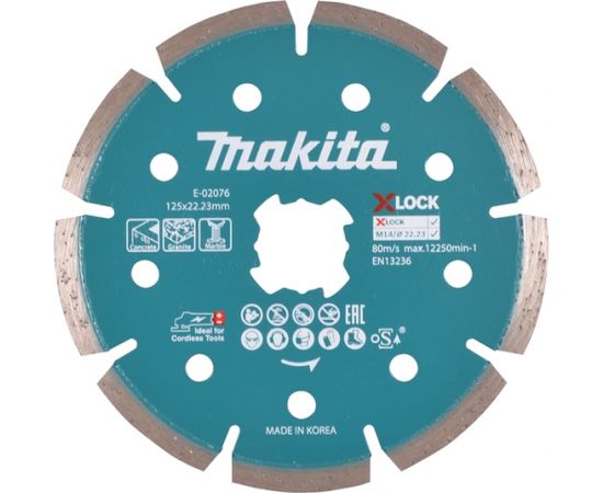 Segmentu disks sausajai un slapjajai griešanai Makita X-Lock; 125 mm