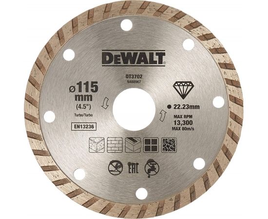 Dimanta griešanas disks DeWalt DT3702-QZ; 115 mm