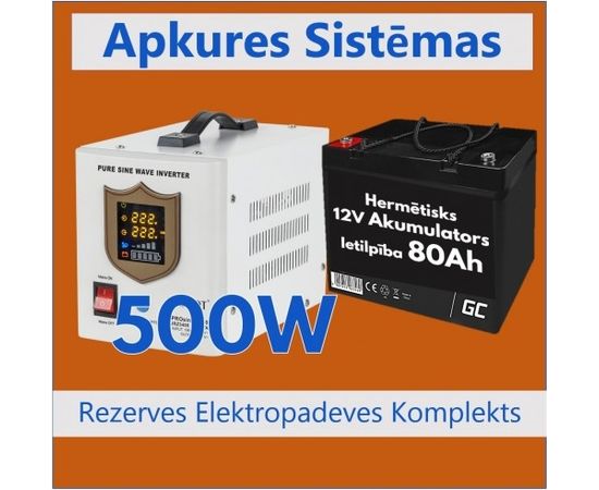 Rezerves Elektropadeves Komplekts Apkures Sistēmai 500W + 12V 90Ah akumulators