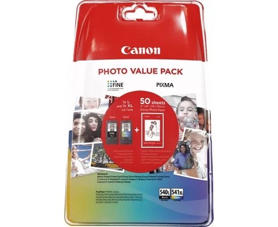 Canon 5224B007 Ink Cartridge Multipack PG-540L+CL-541XL, CMYK, Black (300 pages), CMY (400 pages)