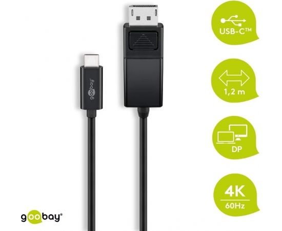 goobay USB adapter cable, USB-C connector > DisplayPort connector (black, 1.2 meters, 4K 60Hz)