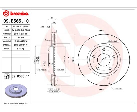 Bremžu diski BREMBO 09.B565.11