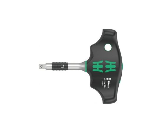 Wera 411 A RA T-handle adapter screwdriver with ratchet function (black/green, 1/4" with ball lock)