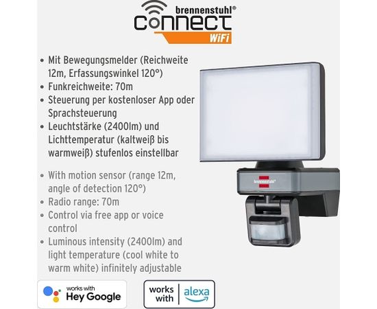 Brennenstuhl Connect WiFi LED spotlight WF 2050P, LED light (grey)