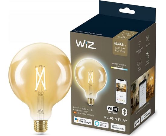WiZ Whites LED Bulb Filament Amber G125 E27 (replaces 50 Watt)
