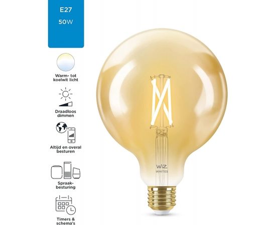 WiZ Whites LED Bulb Filament Amber G125 E27 (replaces 50 Watt)