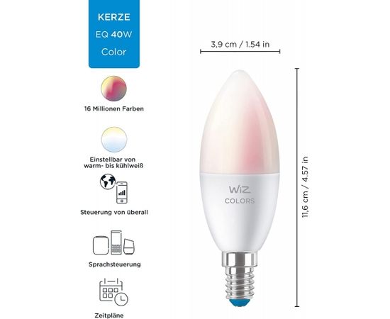 WiZ Colors LED candle C37 E14, LED lamp (replaces 40 watts)