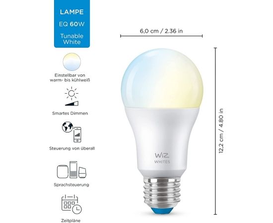 WiZ Whites LED bulb A60 E27 (replaces 60 watts) Zibspuldzes