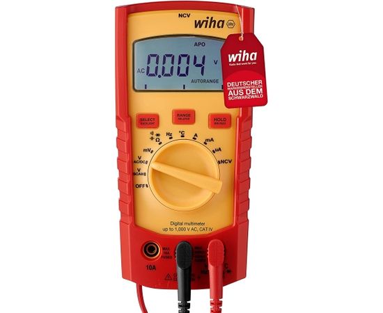 Wiha Digital multimeter 45215, up to 1,000 V AC, CAT IV, measuring device (red/yellow)