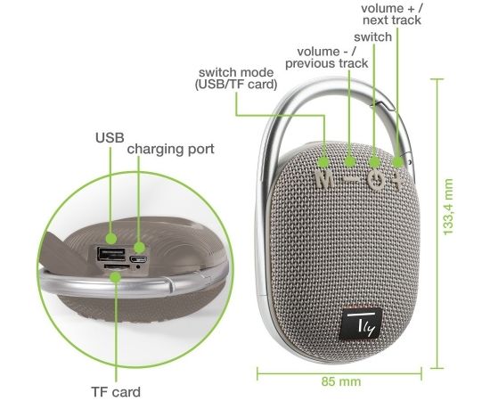 Techly ICASBL321GR portable speaker Mono portable speaker Grey 5 W