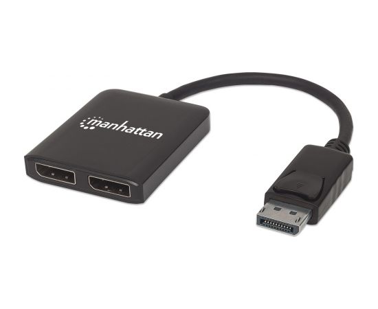 Manhattan DisplayPort 1.2 to 2-Port DisplayPort 1.2 Splitter Hub with MST, 4K@30Hz, USB-A Powered, Video Wall Function, Black, Three Year Warranty, Blister