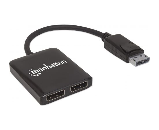 Manhattan DisplayPort 1.2 to 2-Port DisplayPort 1.2 Splitter Hub with MST, 4K@30Hz, USB-A Powered, Video Wall Function, Black, Three Year Warranty, Blister