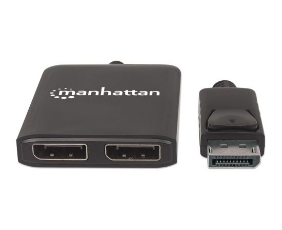 Manhattan DisplayPort 1.2 to 2-Port DisplayPort 1.2 Splitter Hub with MST, 4K@30Hz, USB-A Powered, Video Wall Function, Black, Three Year Warranty, Blister