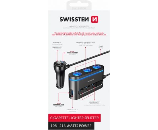 Swissten Auto Lādētājs 2x USB-C PD / 1x USB-A QA 3.0 / 3x CL