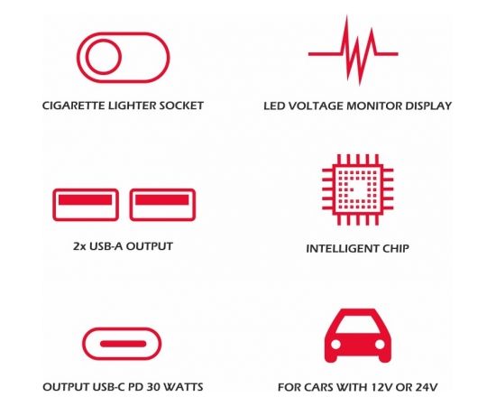 Swissten Автомобильная зарядка 1x USB-C PD / 2x USB-A / CL / LED