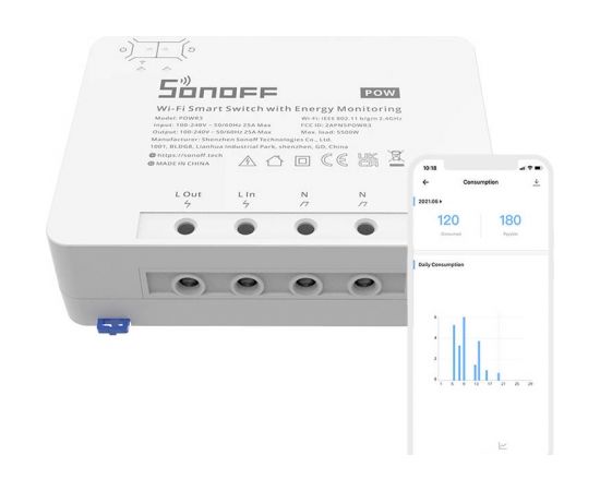 Smart Wi-Fi switch with Energy Monitoring Sonoff POWR3 (25A/5500W)