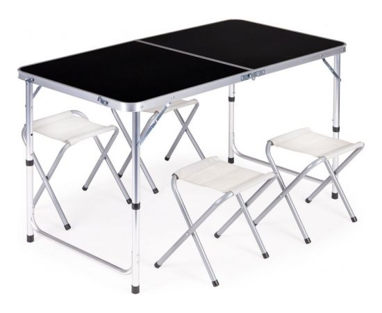 ModernHome Stolik turystyczny stół składany zestaw 4 krzesła Czarny