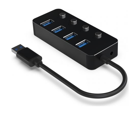 Gembird UHB-U3P4P-01 USB 3.1 (Gen 1) powered 4-port hub with switches, black