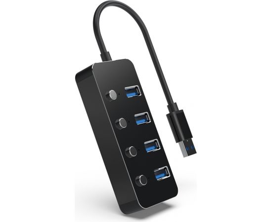 Gembird UHB-U3P4P-01 USB 3.1 (Gen 1) powered 4-port hub with switches, black